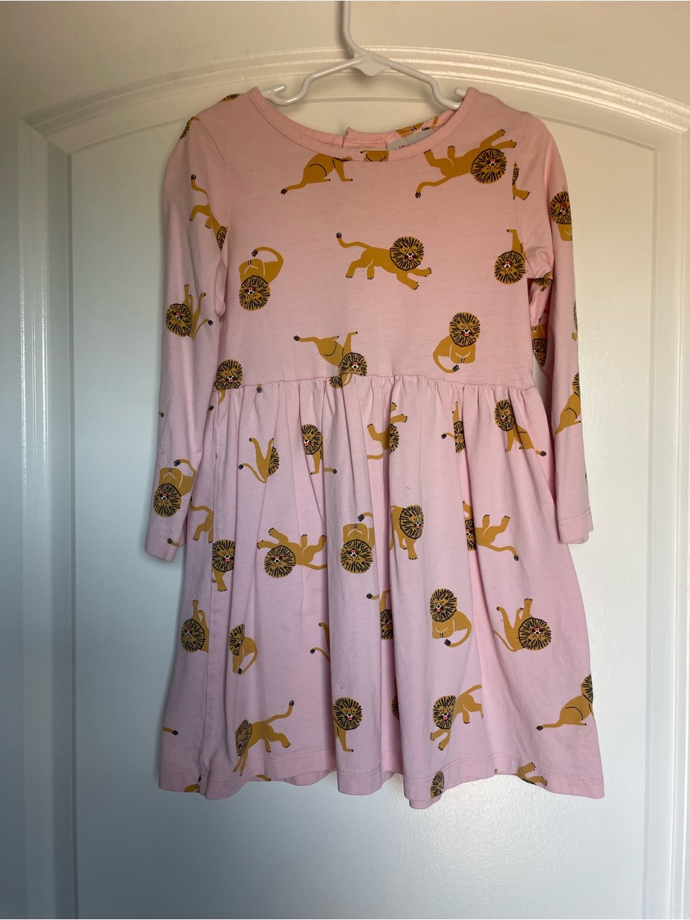 Hanna Andersson Pink Dress with Mustard Lion Print
